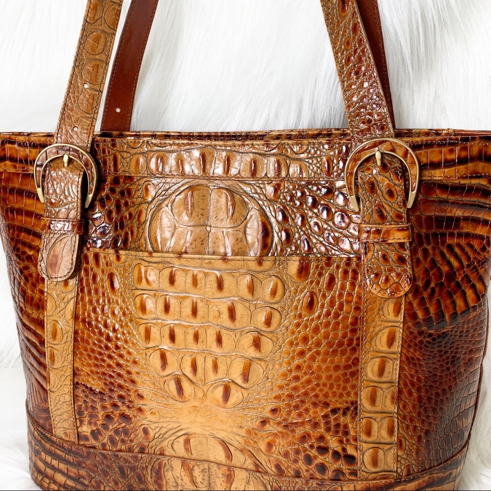 SOLD-Brahmin Vintage Toasted Almond Croc Embossed Ombre Leather Tote - Picture 5 of 12